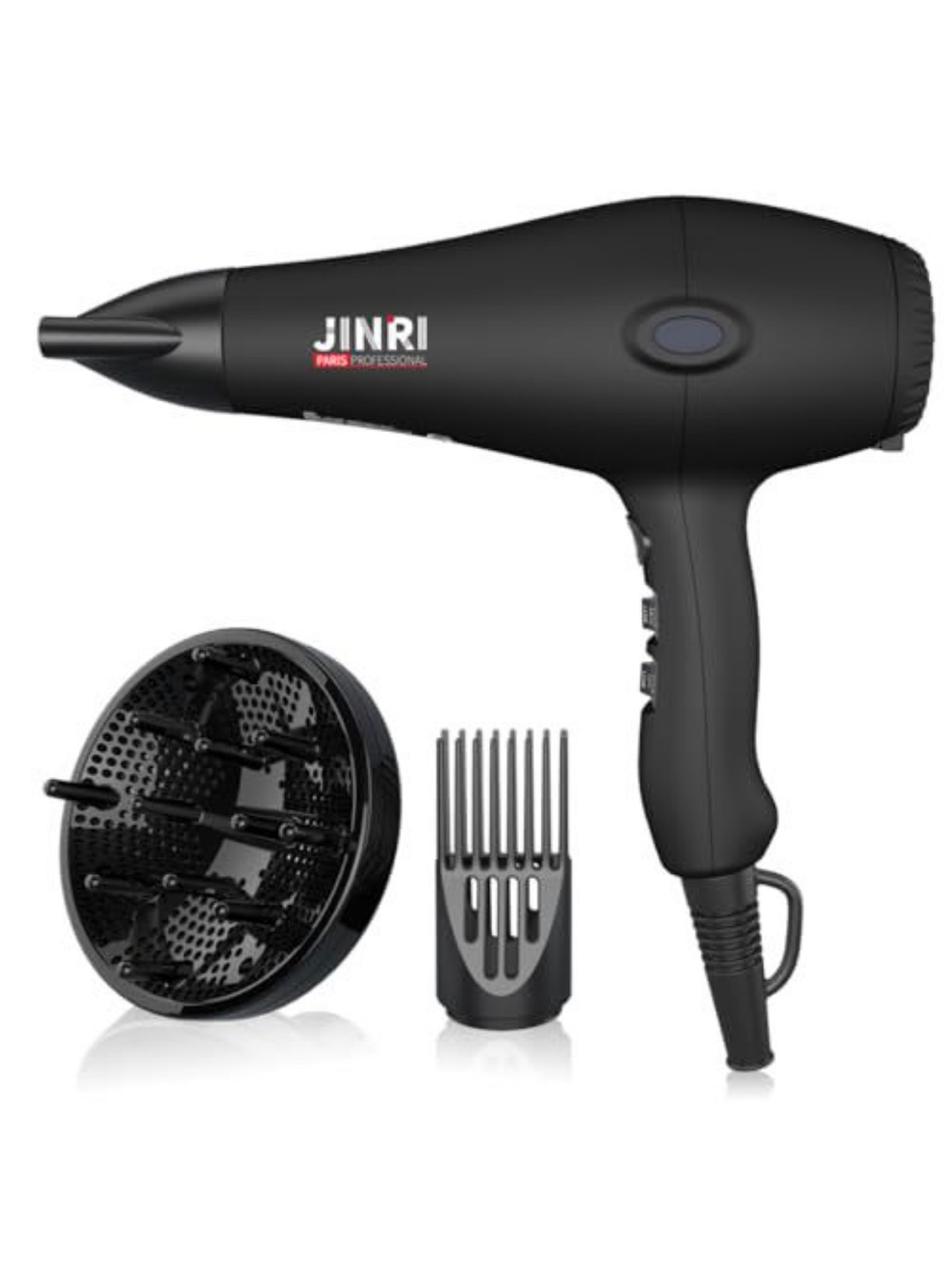 Jinri Professional Black Hair Dryer With Diffuser  Comb Attachments